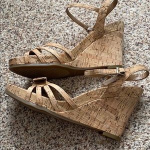 WORN. Cork like material wedge heels Size 8 1/2